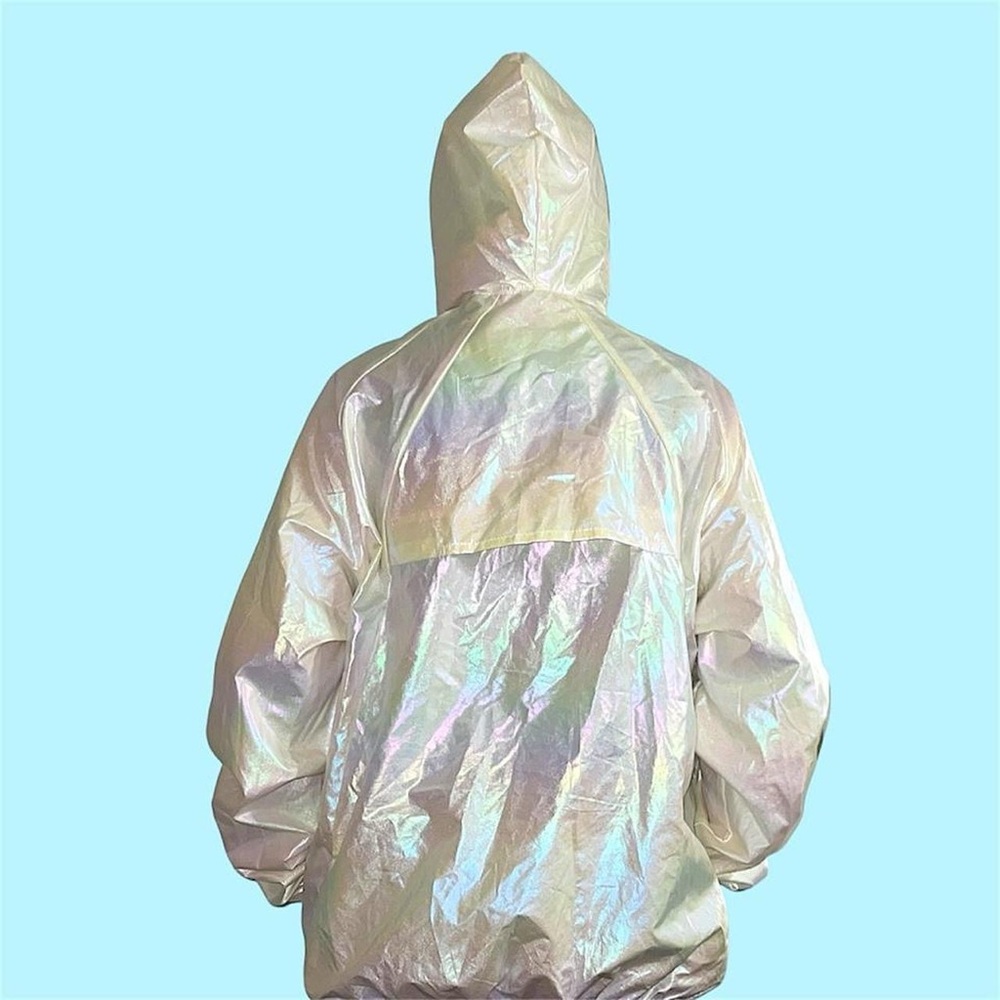 White Holographic rainbow windbreaker jacket. - Picture 3 of 8